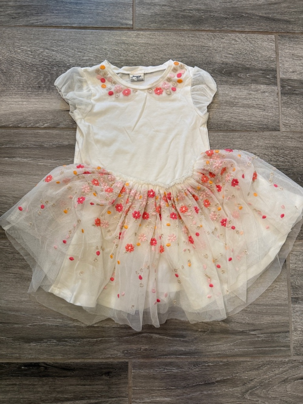 Mayoral Girls' Cream Floral Tulle Tutu and shirt